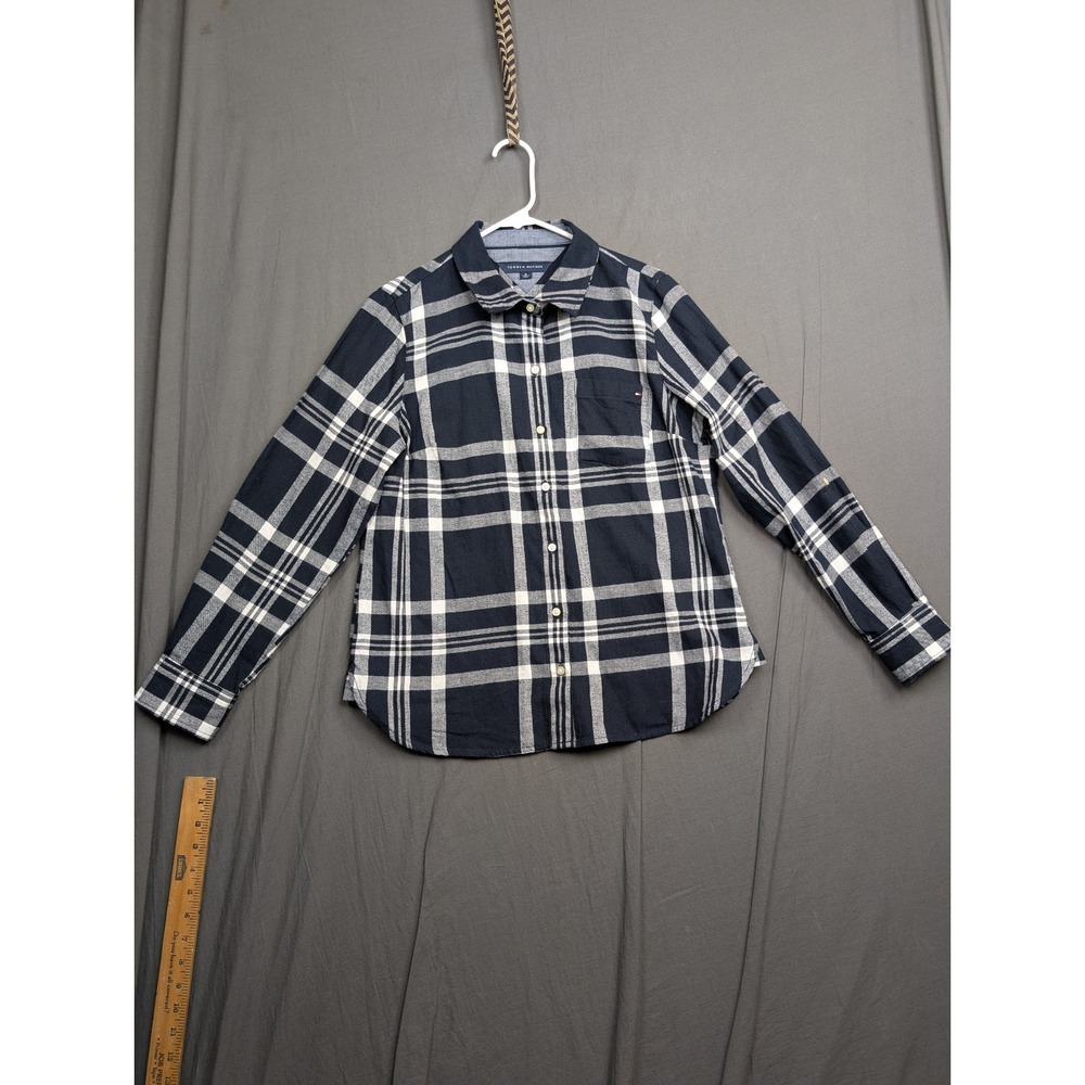Tommy Hilfiger Long Slee Button dowm ‎ Mens Size Medium Black White Plaid
